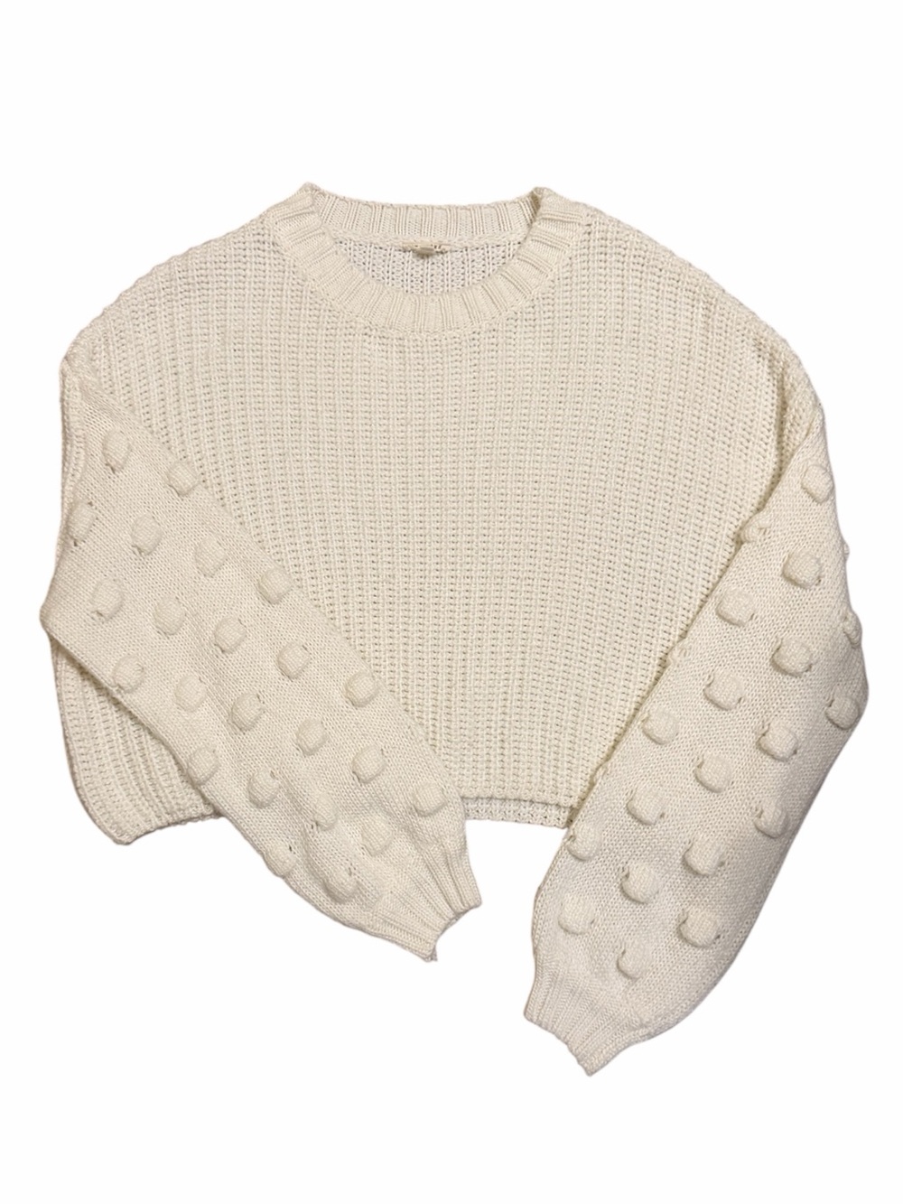 EN CRÈME Ivory Chunky Knit Sweater with Bubble Knit Sleeves